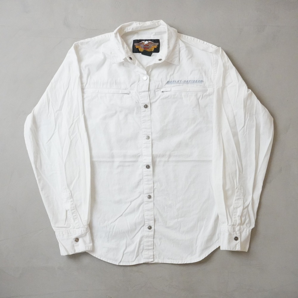 Vintage Harley Davidson Button Down Shirt Small White Long Sleeve Cotton Biker